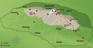 Kaartje van de Marangu route