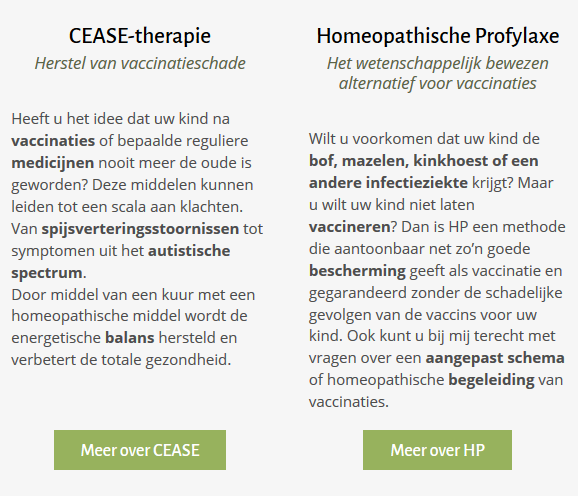 Dubieuze behandelingen op de website van homeopaat De Munck.
