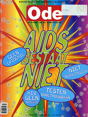 Cover van Ode met het 'Aids bestaat niet' artikel van Jurriaan Kamp (afb. via Koninklijke Bibliotheek)