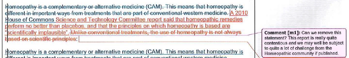 Het Department of Health censureerde de voorgestelde teksten van NHS Choices over homeopathie