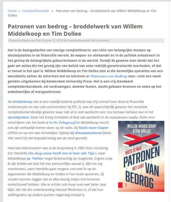 Willem Middelkoop verliest rechtszaak over recensie Patronen van Bedrog 13